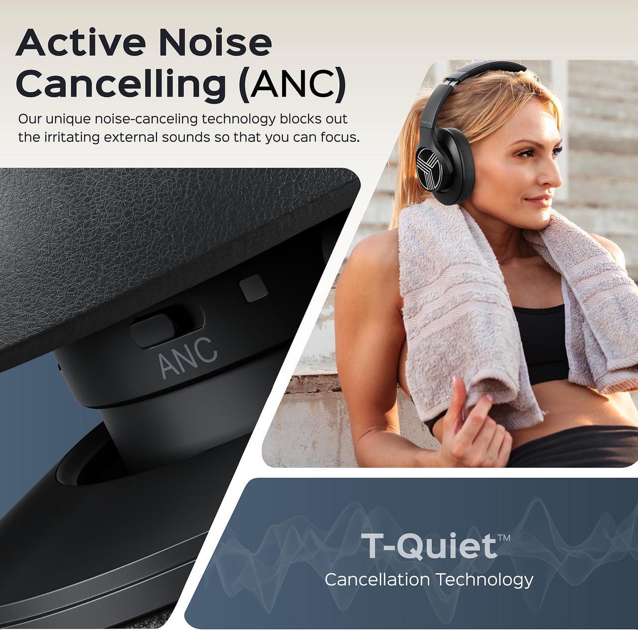 Alt view image 3 of 5 - TREBLAB Z2 Bluetooth Headphones Over The Ear - Active Noise Cancelling Headphones Wireless, 35H Battery Life, Workout Headphones with Mic for Sport, Gym, w/Deep Bass, Signature-HD Sound