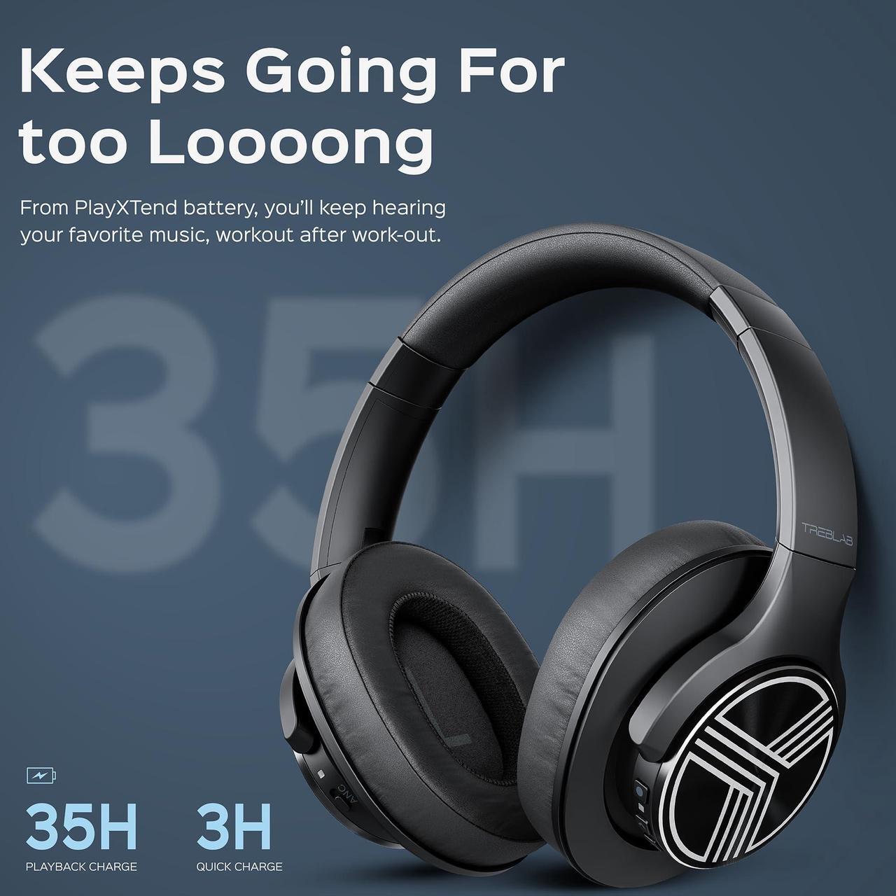 Alt view image 4 of 5 - TREBLAB Z2 Bluetooth Headphones Over The Ear - Active Noise Cancelling Headphones Wireless, 35H Battery Life, Workout Headphones with Mic for Sport, Gym, w/Deep Bass, Signature-HD Sound