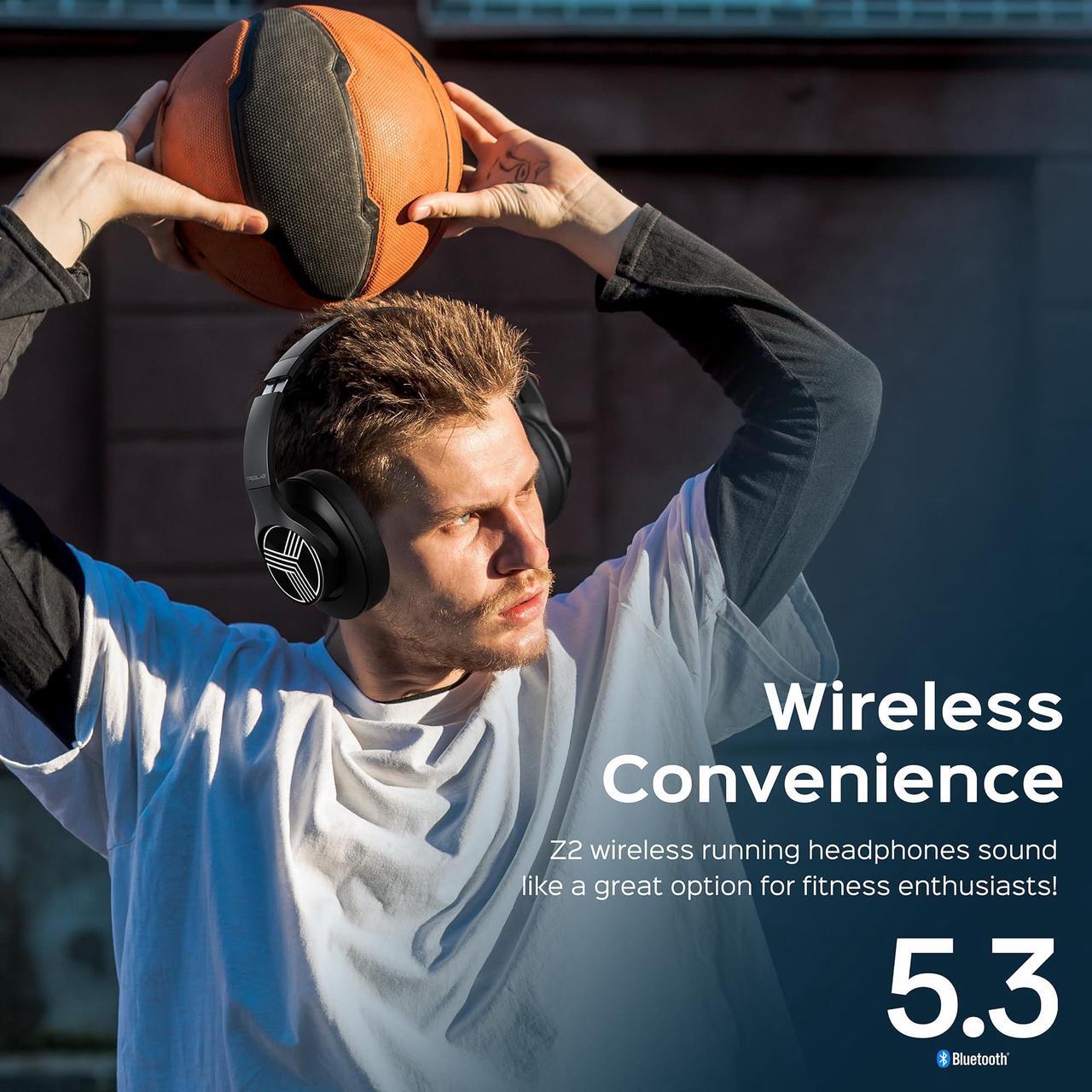 Alt view image 5 of 5 - TREBLAB Z2 Bluetooth Headphones Over The Ear - Active Noise Cancelling Headphones Wireless, 35H Battery Life, Workout Headphones with Mic for Sport, Gym, w/Deep Bass, Signature-HD Sound