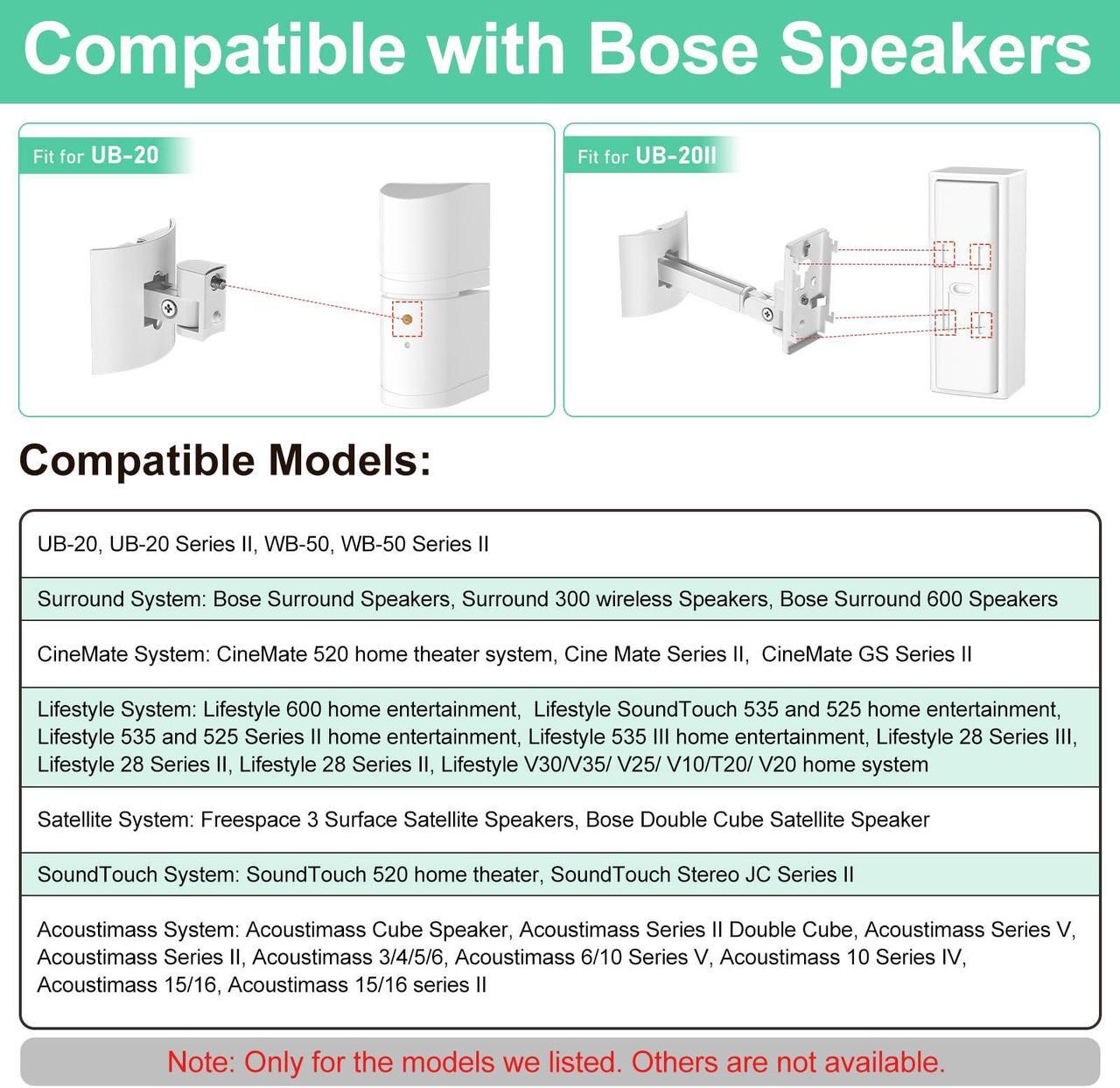 Alt view image 3 of 5 - (2 Pack) Adjustable Speaker Wall Mount for Bose Speaker Mount, Ceiling & Wall Mount for Bose UB-20, UB-20 Series II, WB-50 II, Lifestyle Series, Soundtouch Series, Cinemate, Acoustimass Series White
