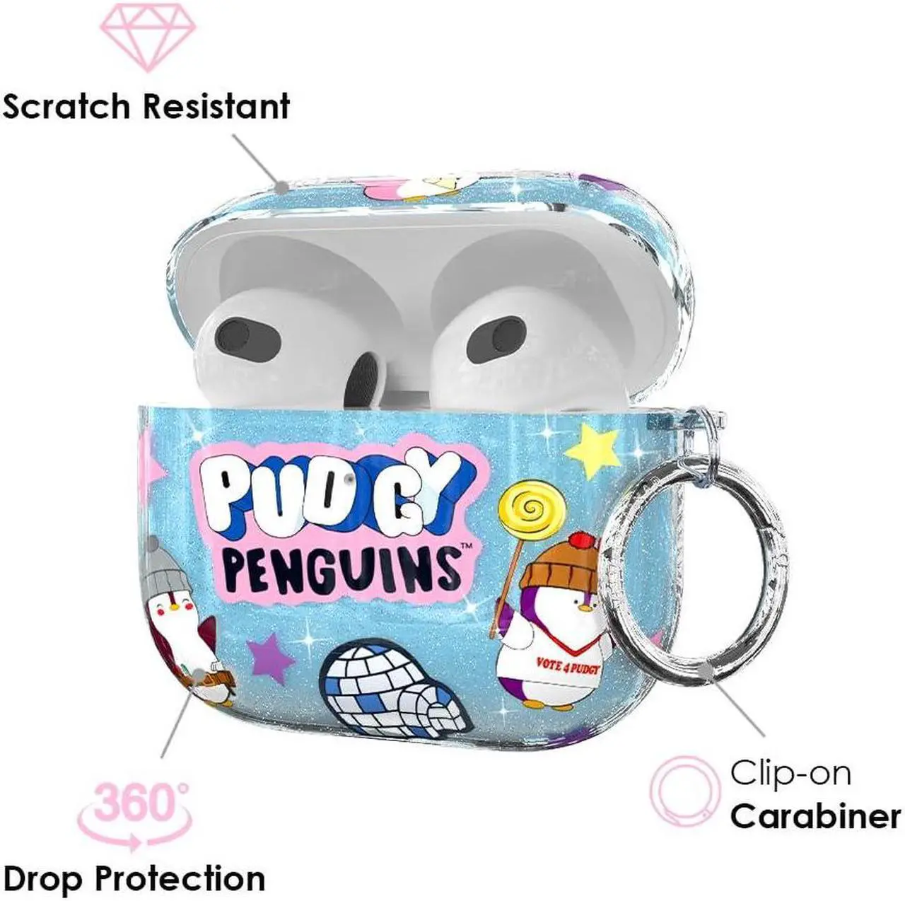 Alt view image 3 of 5 - Velvet Caviar x Pudgy Penguins AirPods 3rd Generation Case - Compatible with AirPods 3 Case - Blue Iceberg Glitter