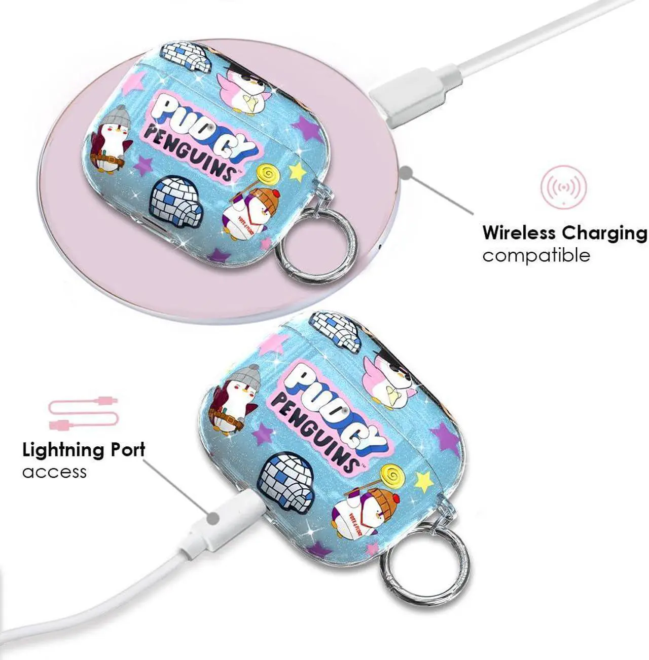 Alt view image 4 of 5 - Velvet Caviar x Pudgy Penguins AirPods 3rd Generation Case - Compatible with AirPods 3 Case - Blue Iceberg Glitter