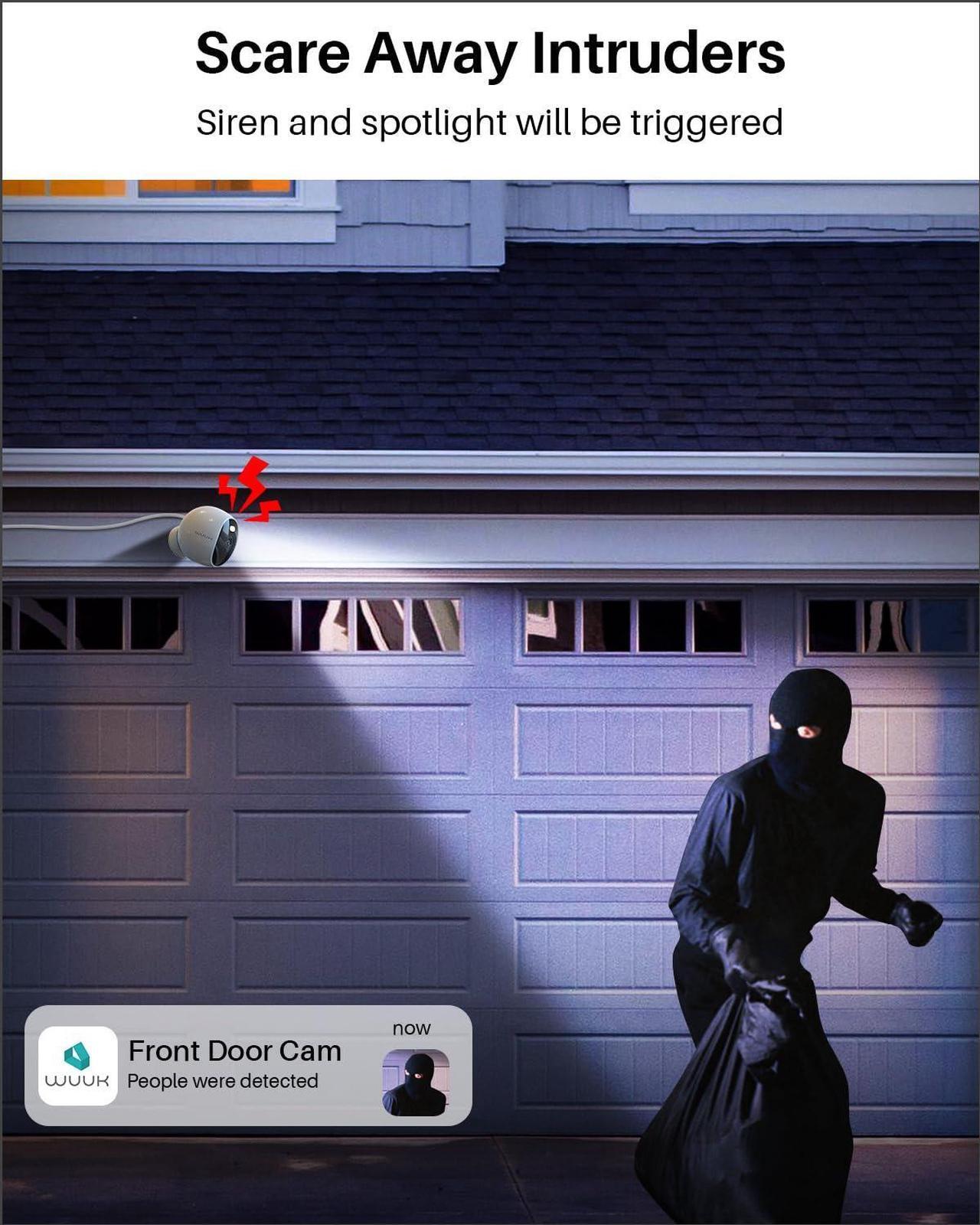 Alt view image 4 of 5 - WUUK Security Camera Indoor/Outdoor, Facial Recognition Wi-Fi Camera, 2.5K/4MP Resolution Smart Camera, Color Night Vision & Spotlight, No Monthly Fee, Magnetic Mount, Works with Alexa & Google Home
