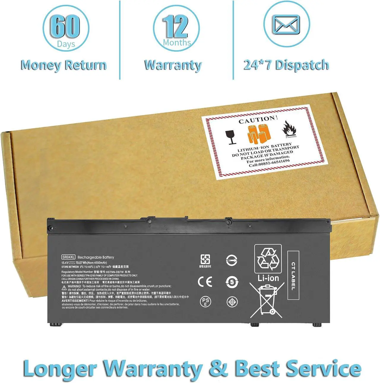 Alt view image 3 of 5 - SR04XL Battery SR03XL 15.4V 70.07WH for HP Omen 15-CE0XX 15-DC0XX 15-CE009LA 15-CE015DX 15-DC0051NR Pavilion 15-CB0XX 15-CX0XX 15-CB041NR 15-CX0056WM l08855-855 917678-1B1 917724-855 917678-2B1