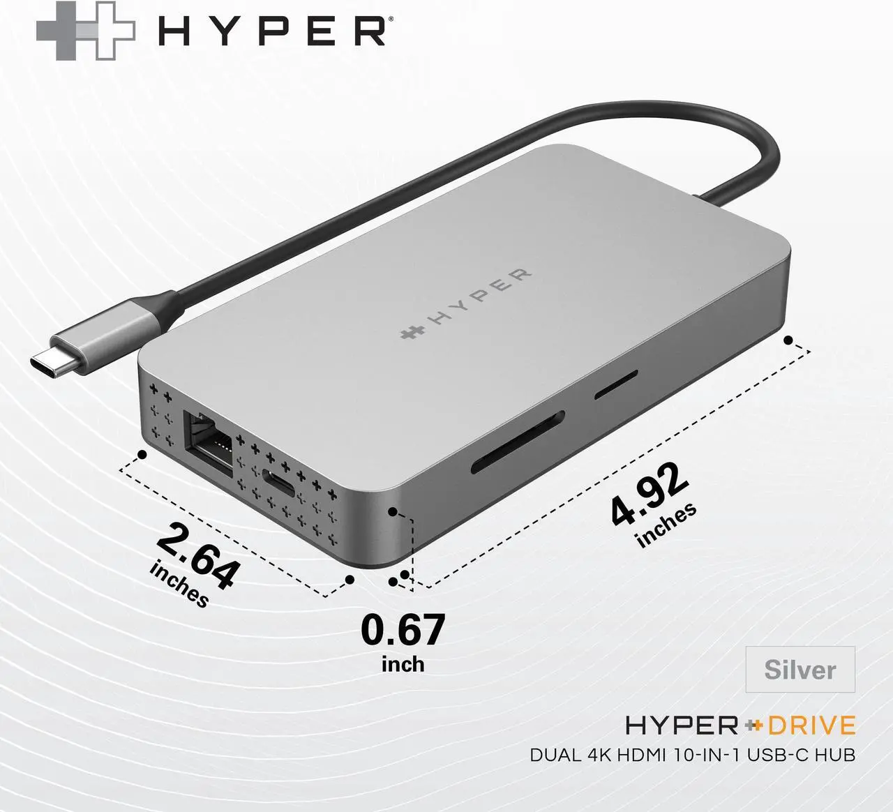 Alt view image 4 of 5 - HyperDrive 4K Dual HDMI USB C Hub M1 MacBook 10in1: Dual 4K HDMI, Gigabit Ethernet, USB-A, USB-C, USB-C 100W Power Delivery, MicroSD/SD, Headphone Jack for MacBook Pro/Air(M1), Windows PC, Chromebook