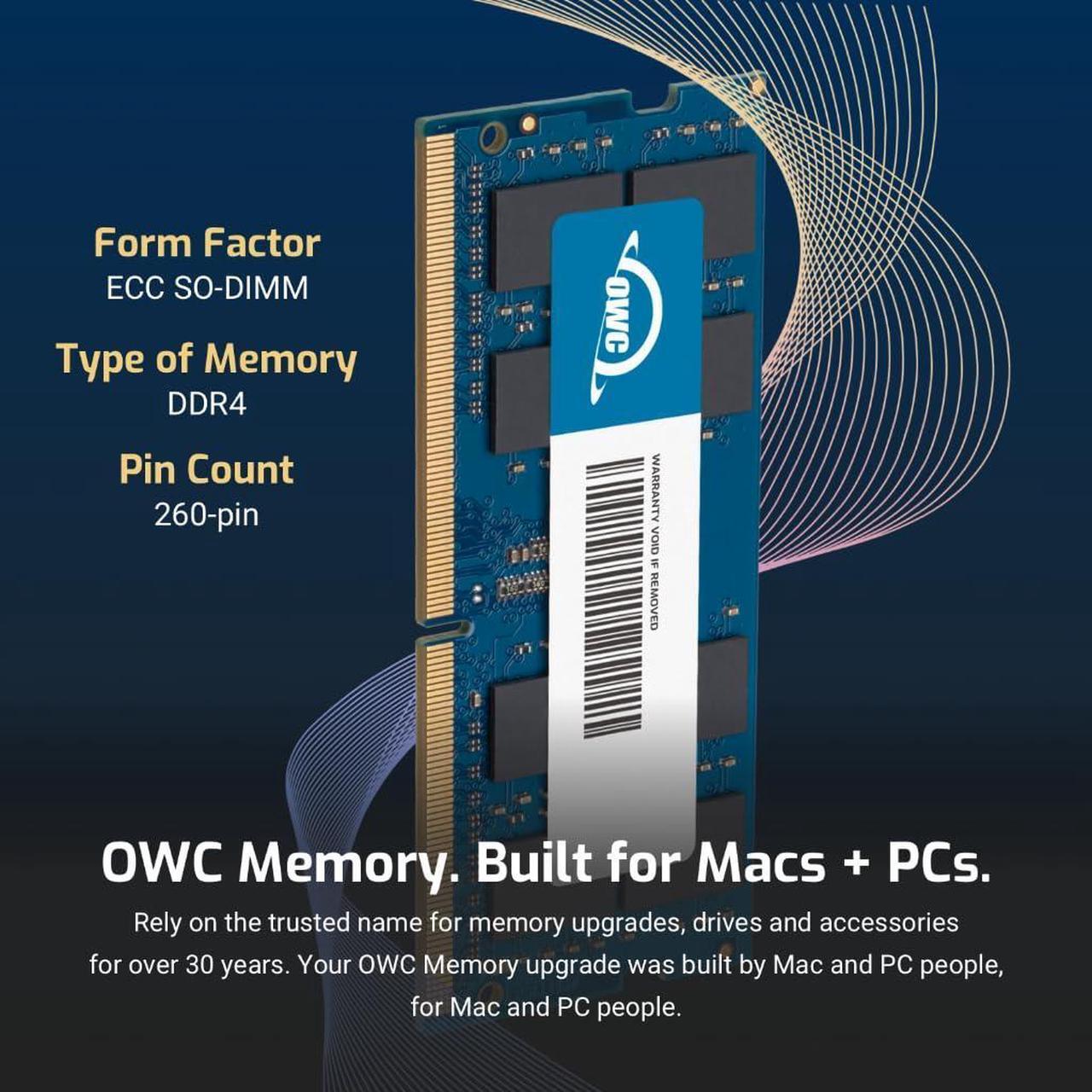 Alt view image 3 of 5 - OWC 64GB (2x32GB) DDR4 2933MHz PC4-23400 CL21 2RX8 ECC Unbuffered SODIMM 1.2V 260-pin Memory RAM