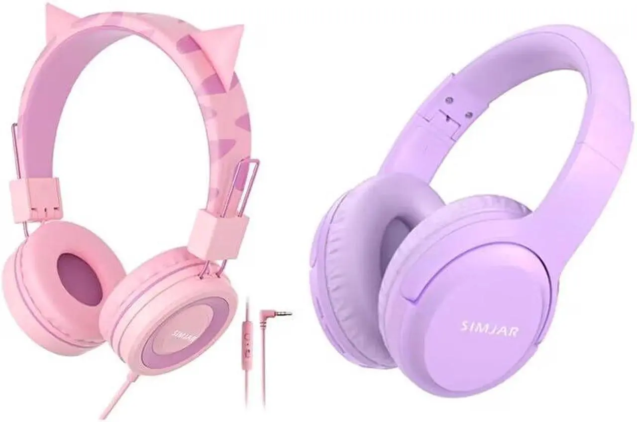 Main image of SIMJAR Kids Bluetooth Headphones & Cat Ear Kids Headphones with Microphone for School, Volume Limiter 85/94dB, Wired Girls Headphones with Foldable Design for Online Learning/Travel/Tablet/iPad