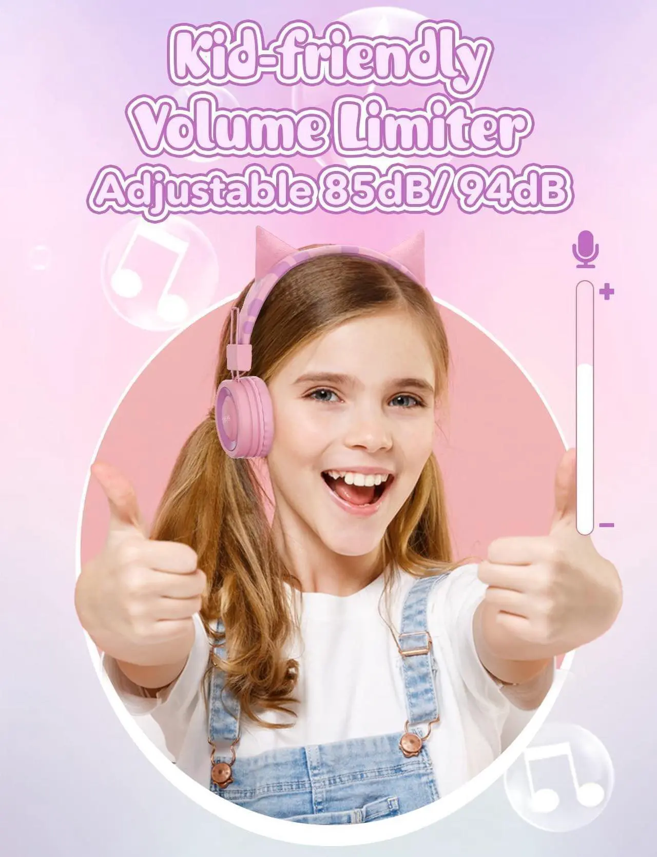 Alt view image 5 of 5 - SIMJAR Kids Bluetooth Headphones & Cat Ear Kids Headphones with Microphone for School, Volume Limiter 85/94dB, Wired Girls Headphones with Foldable Design for Online Learning/Travel/Tablet/iPad