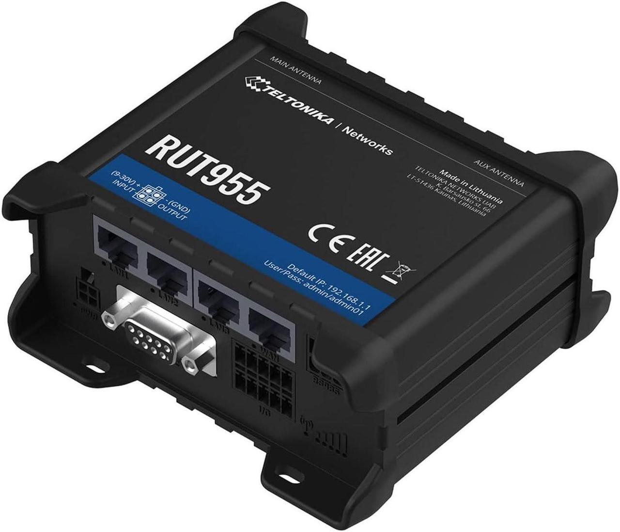 Main image of Teltonika W03660 Model RUT955 4G/LTE Router, Dual Sim, Global Navigation Satellite System, Compatible with Teltonika Remote Management System; For use with AT&T, Verizon, and T-mobile