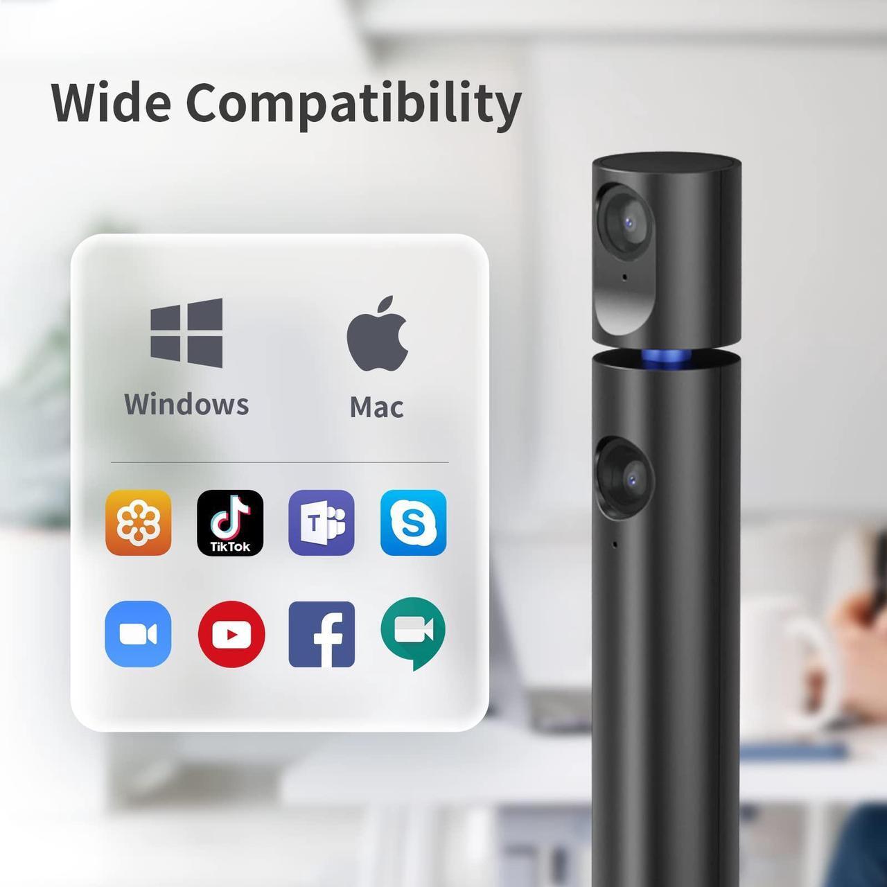 Alt view image 5 of 5 - CZUR Halo Pro 1080P Dual Webcam for Computer, PC Camera with Microphone, USB Web Camera, 90deg View, Plug & Play, Compatible with Windows&Mac, for Skype/TikTok/YouTube/Yahoo Messenger