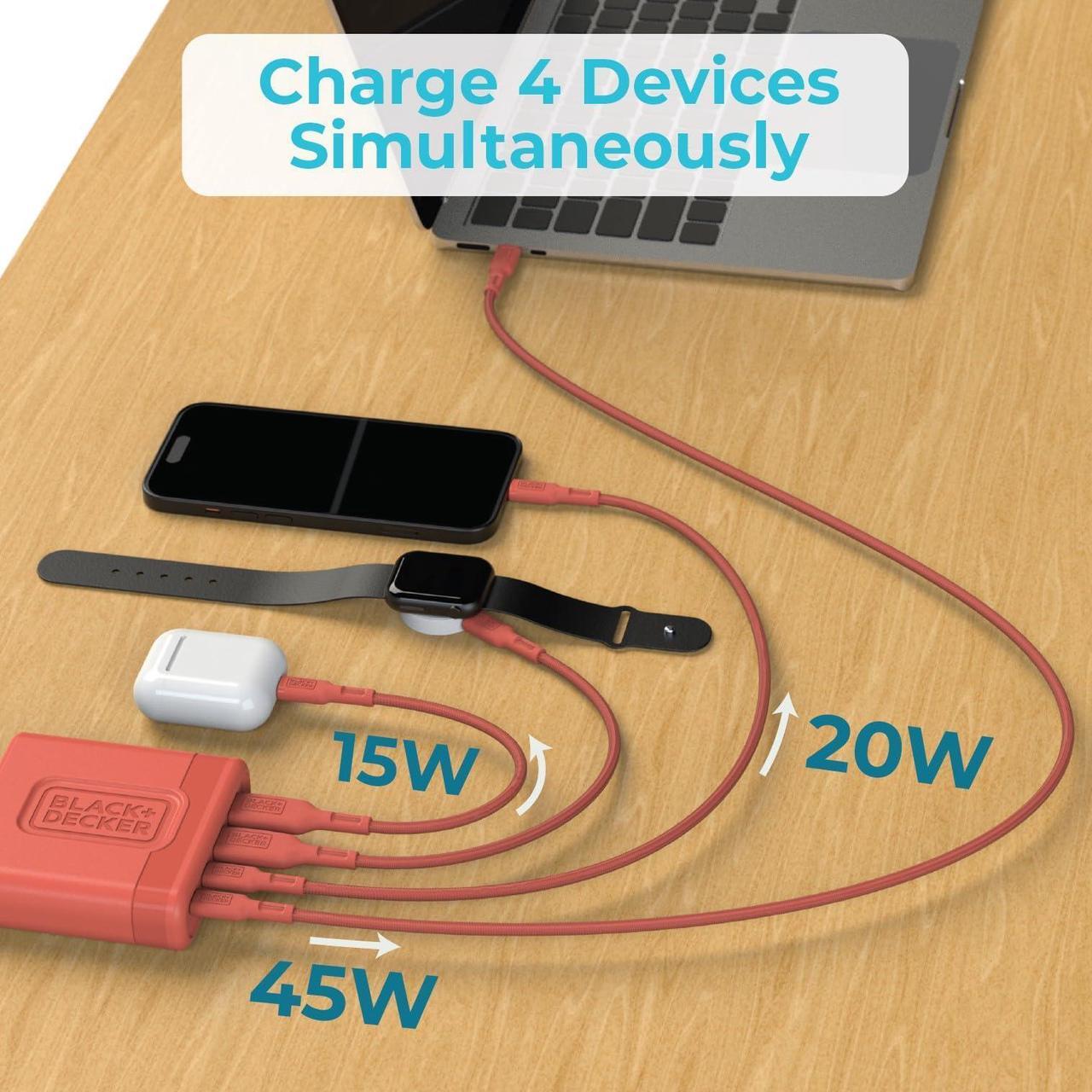 Alt view image 3 of 5 - BLACK+DECKER USB C Fast Charger 65W 4 Port Type USB C Charging Station Hub Block Type C Wall Charger Power Strip Adapter Plug 2 USB C 2 USB for iPad iPhone 15 14 13 12 Pro Max Pixel Note Galaxy