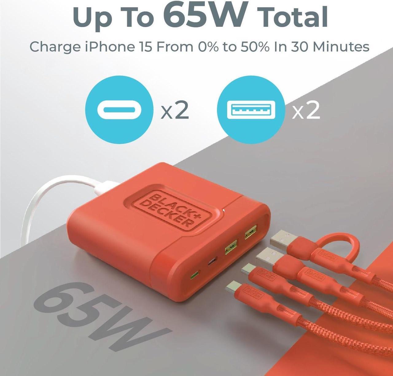 Alt view image 5 of 5 - BLACK+DECKER USB C Fast Charger 65W 4 Port Type USB C Charging Station Hub Block Type C Wall Charger Power Strip Adapter Plug 2 USB C 2 USB for iPad iPhone 15 14 13 12 Pro Max Pixel Note Galaxy