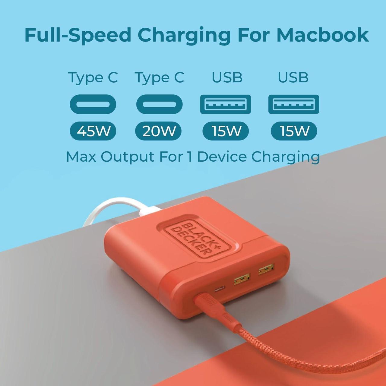 Alt view image 4 of 5 - BLACK+DECKER USB C Fast Charger 65W 4 Port Type USB C Charging Station Hub Block Type C Wall Charger Power Strip Adapter Plug 2 USB C 2 USB for iPad iPhone 15 14 13 12 Pro Max Pixel Note Galaxy