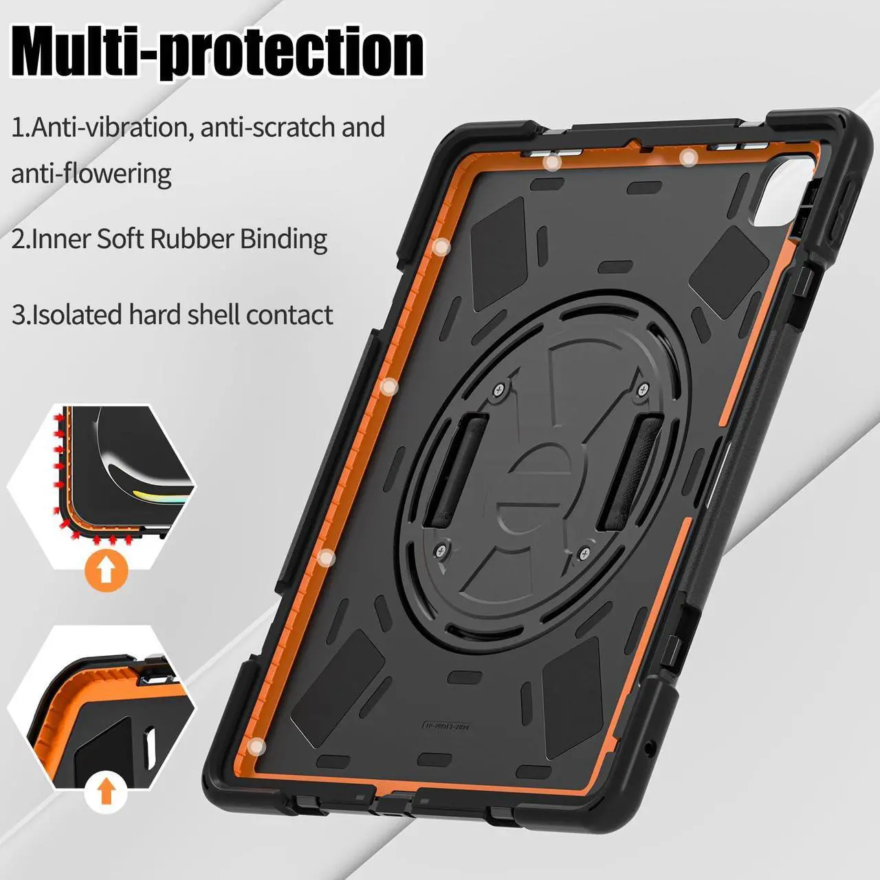 Alt view image 5 of 5 - Batianda Case for iPad Pro 13-inch (2024) M4 Chip Model A2925 Heavy Duty Rugged Durability Silicone Tablet Cover with 360deg Rotating Hand Strap Foldable Hidden Stand & Shoulder Strap, Black