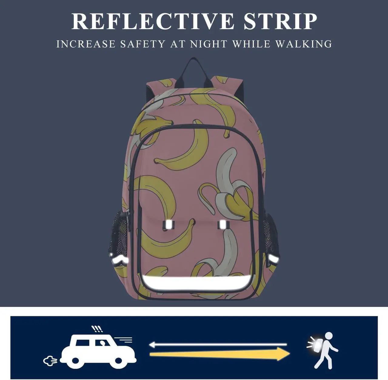 Alt view image 5 of 5 - ALAZA Banana on Pink Backpack Cycling, Running, Walking, Jogging