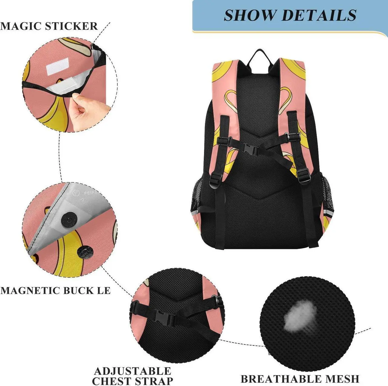 Alt view image 3 of 5 - ALAZA Banana on Pink Backpack Cycling, Running, Walking, Jogging