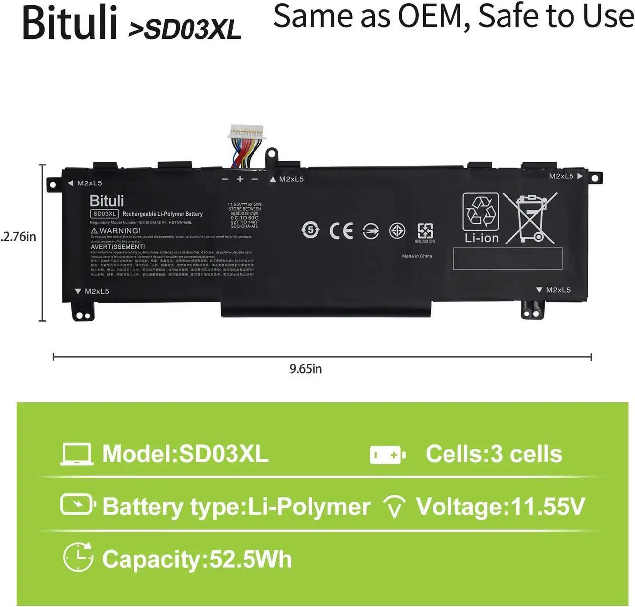 Alt view image 2 of 5 - Bituli SD03XL Laptop Battery for HP Omen 15 2020 15-EK0000 / Omen 15-EN 15-EN0000 Series SD06XL SDO6XL HSTNN-089U HSTNN-DB9U HSTNN-OB1R L84356-2C1 L84357-AC1 L84392-005 L84394-005 52.5Wh