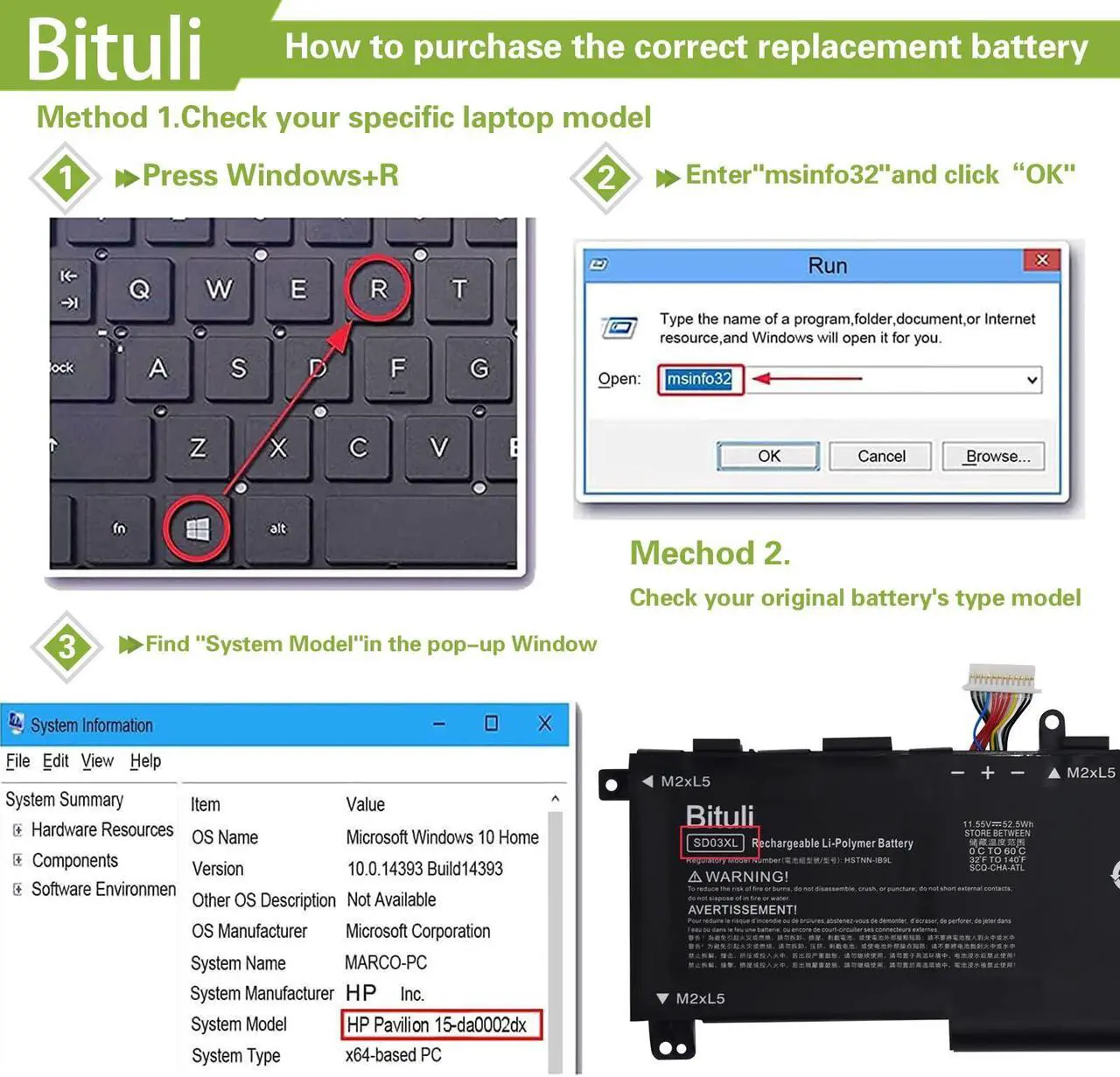 Alt view image 4 of 5 - Bituli SD03XL Laptop Battery for HP Omen 15 2020 15-EK0000 / Omen 15-EN 15-EN0000 Series SD06XL SDO6XL HSTNN-089U HSTNN-DB9U HSTNN-OB1R L84356-2C1 L84357-AC1 L84392-005 L84394-005 52.5Wh
