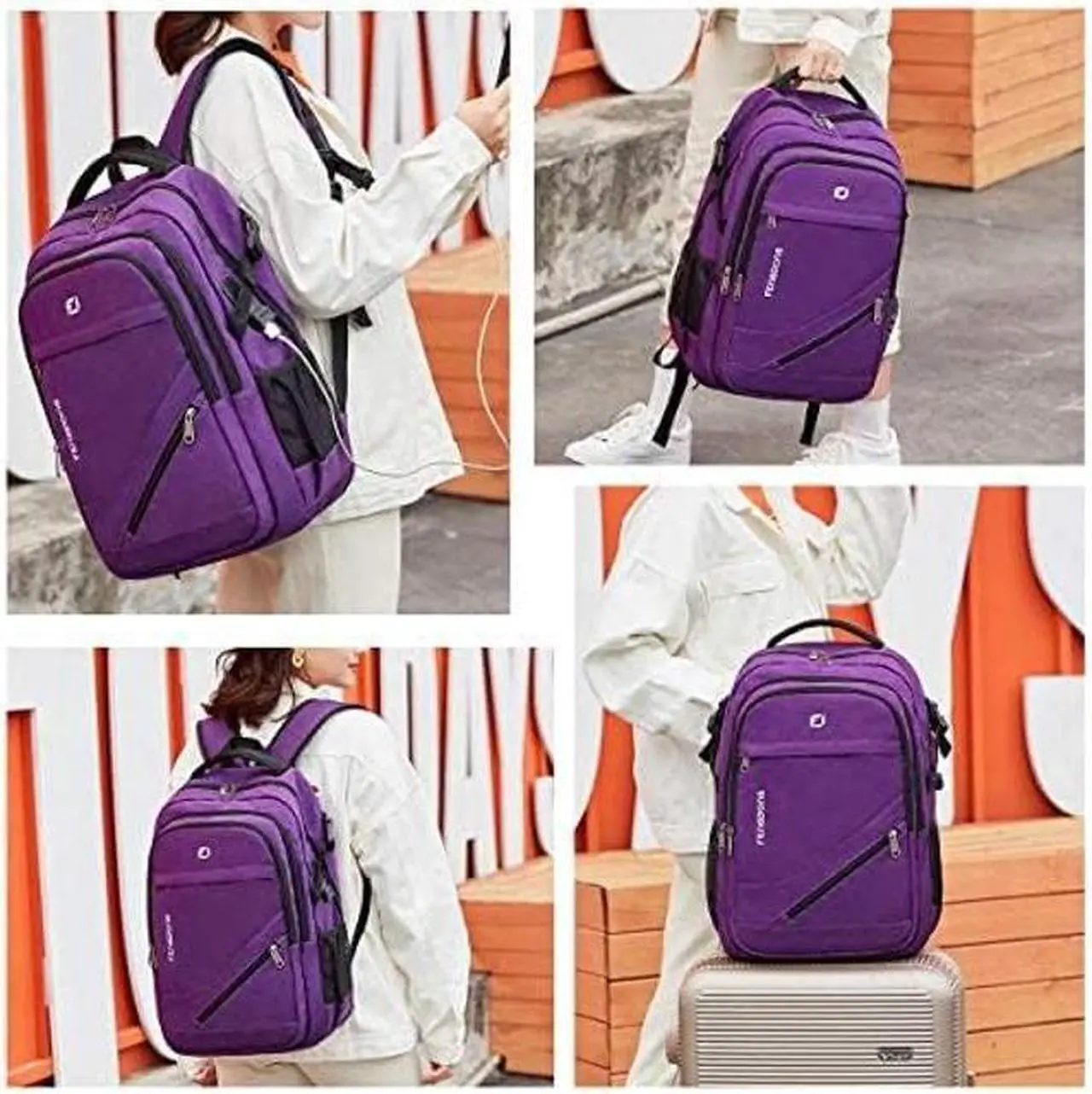 Alt view image 4 of 5 - FENGDONG Large Laptop Backpack 17.3 inch Waterproof Travel College Backpack Bookbag,Crossbody Sling Bags for Men & Women Business Backpack Dark Purple