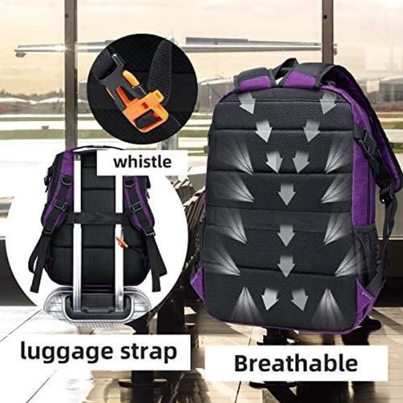 Alt view image 5 of 5 - FENGDONG Large Laptop Backpack 17.3 inch Waterproof Travel College Backpack Bookbag,Crossbody Sling Bags for Men & Women Business Backpack Dark Purple