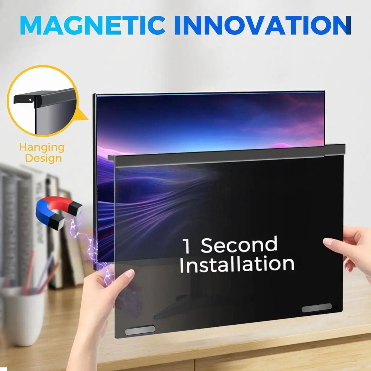 Alt view image 3 of 5 - 5A Magnetic Computer Privacy Screen Filter 21.5-22 Inch for Computer Monitor, Eye Protection Anti Glare Blue Light Computer Privacy Shield Panel, Removable Anti-Scratch Protector
