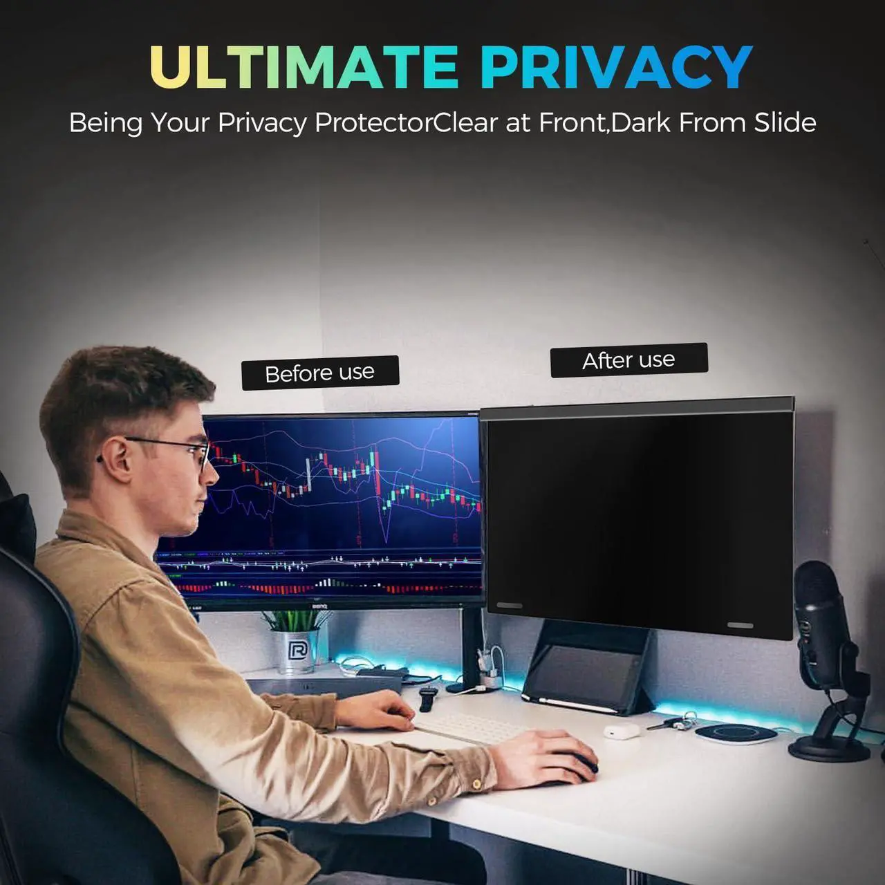 Alt view image 5 of 5 - 5A Magnetic Computer Privacy Screen Filter 21.5-22 Inch for Computer Monitor, Eye Protection Anti Glare Blue Light Computer Privacy Shield Panel, Removable Anti-Scratch Protector