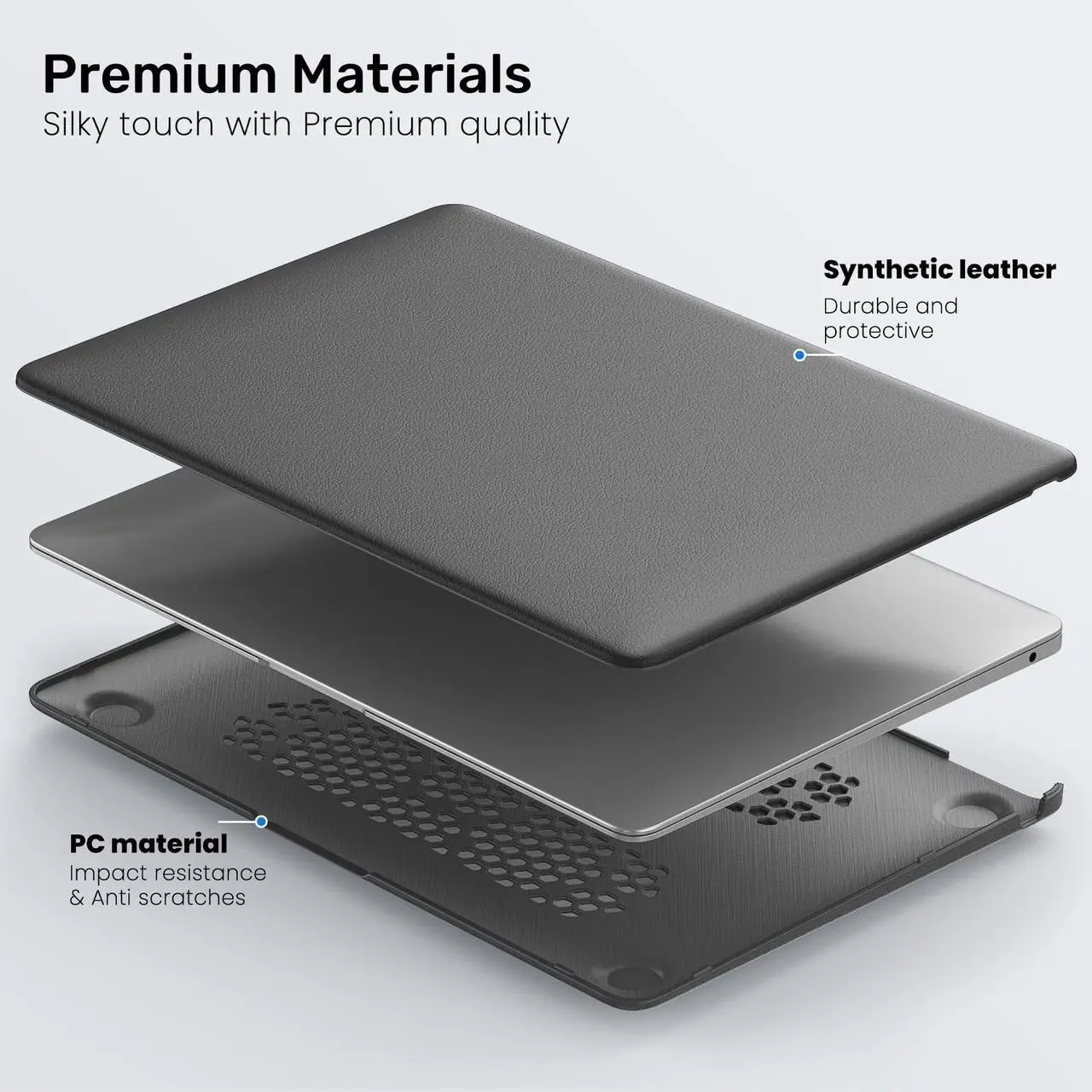 Alt view image 2 of 5 - KEROM Stand Case for MacBook Air 13 inch 2022-2018 M1 A2337 A2179 A1932, MacBook Air M1 Case, Slim PU Leather Hard Shell Protective Cover with Foldable Stand & Keyboard Cover for Mac Air 13 M1, Gray