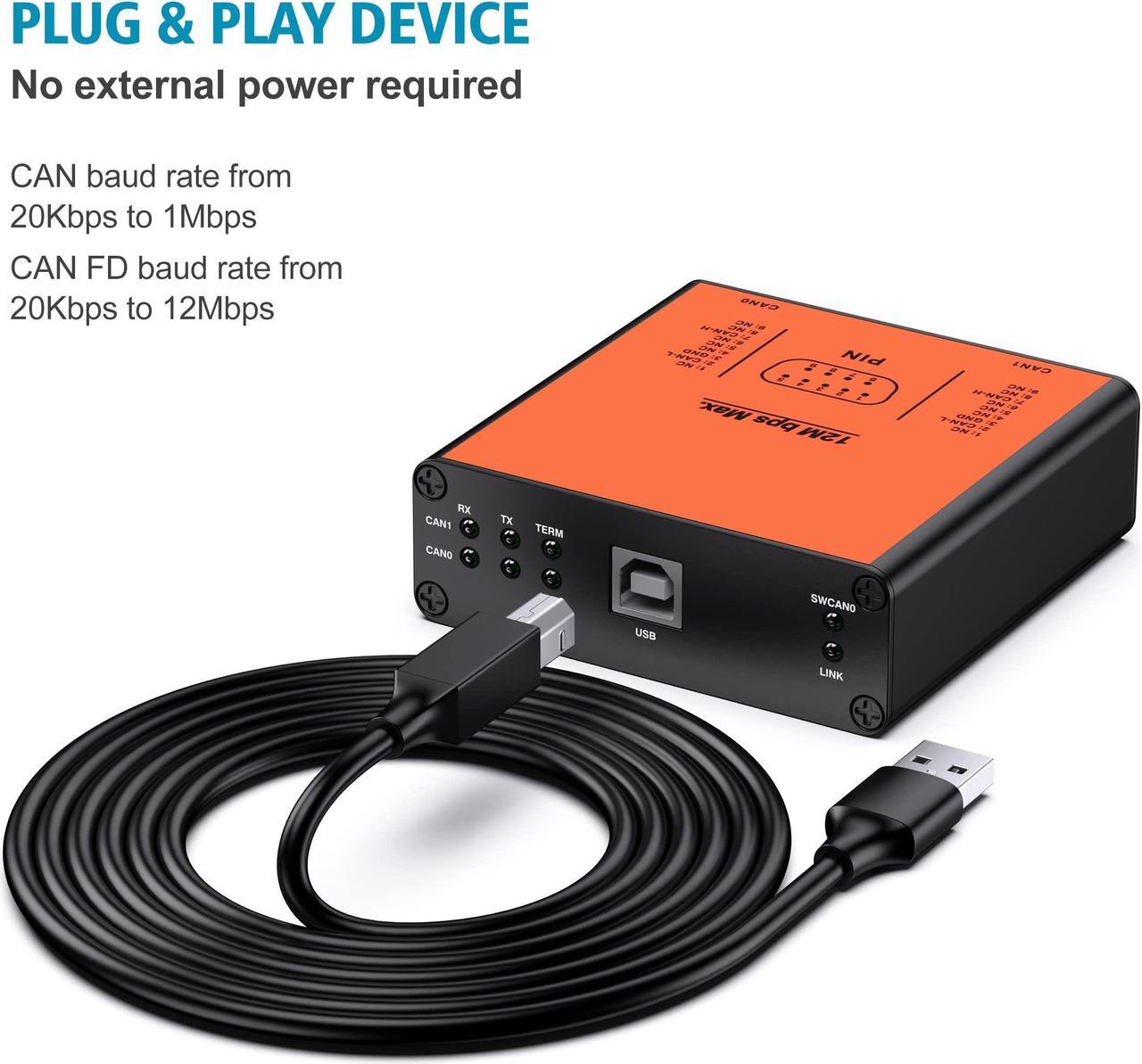 Alt view image 2 of 5 - USB2CANFD-X2 USB to Dual Channel CANFD Converter for Raspberry Pi4/Pi3B+/Pi3/Pi Zero(W)/Jetson Nano/Tinker Board/PC