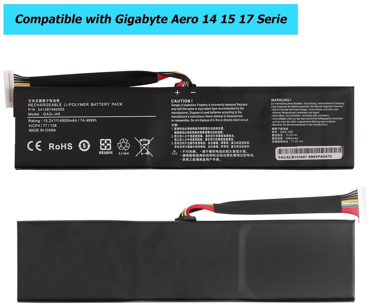 Alt view image 2 of 2 - Vvsialeek [New] GAG-J40 74.48Wh Laptop Replacement Battery for Gigabyte Aero 14 15 17 Serie Aero 14-K7 14-V7 14-W-CF2 15 XA 15-Y9 15-X9 17 XA RP77 17 XA HDR Aorus 17 YA Gaming X5 V6 V7 V8 X7.