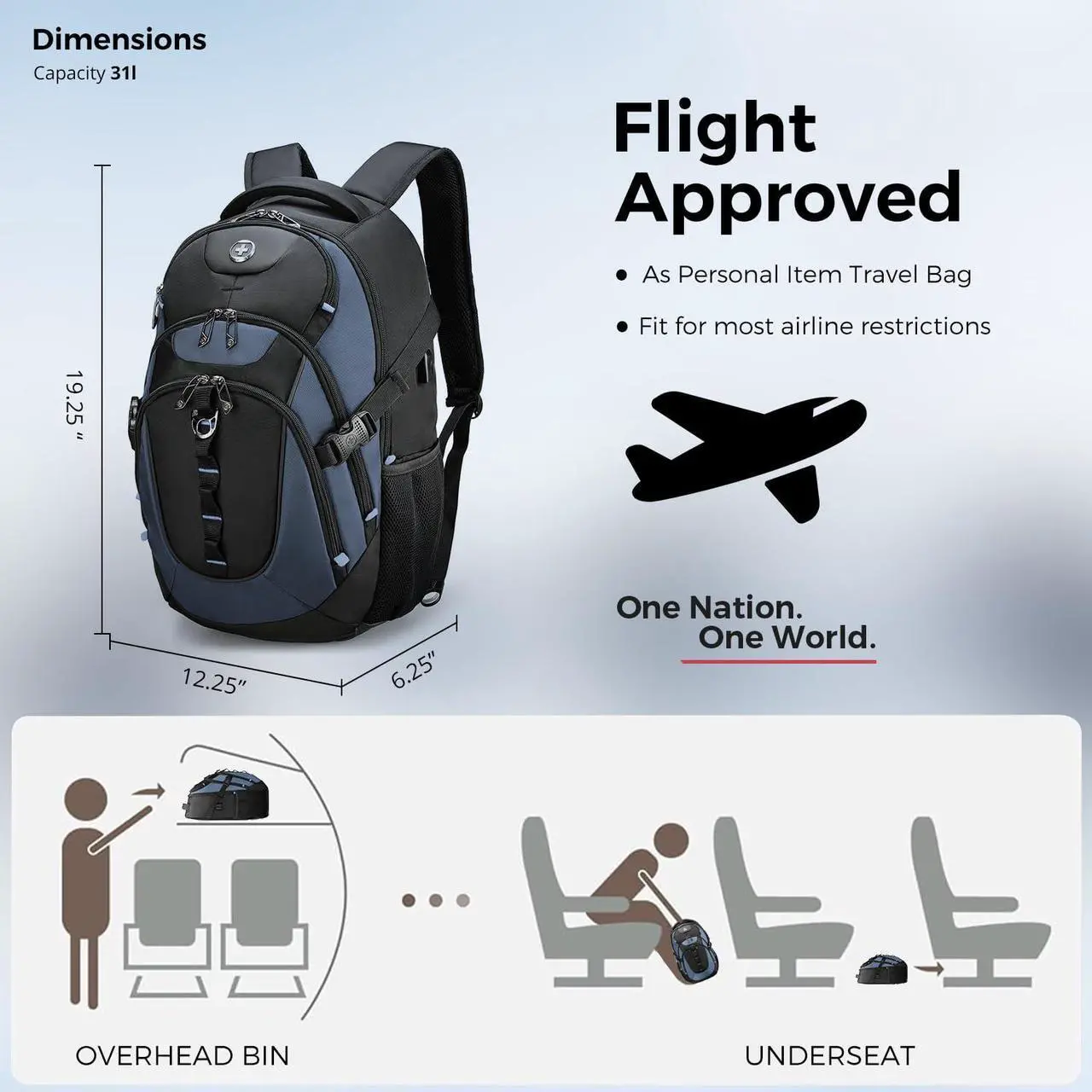 Alt view image 2 of 5 - Swissdigital Design Large Business Laptop Backpack with Smart USB Charging Port Travel Backpack Fits 15.6 inches laptops (VECTOR SD803-16 Haze Blue/Black) One Nation One World
