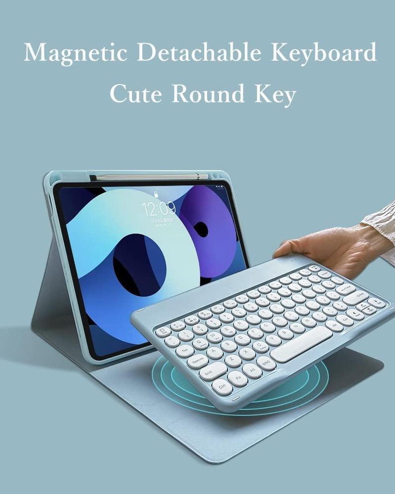 Alt view image 3 of 5 - kaitesi Keyboard Case for iPad Pro 13 inch M4, Round Key Colour Detachable Bluetooth Keyboard and Pencil Holder for iPad Pro 13" 2024,Mint Green
