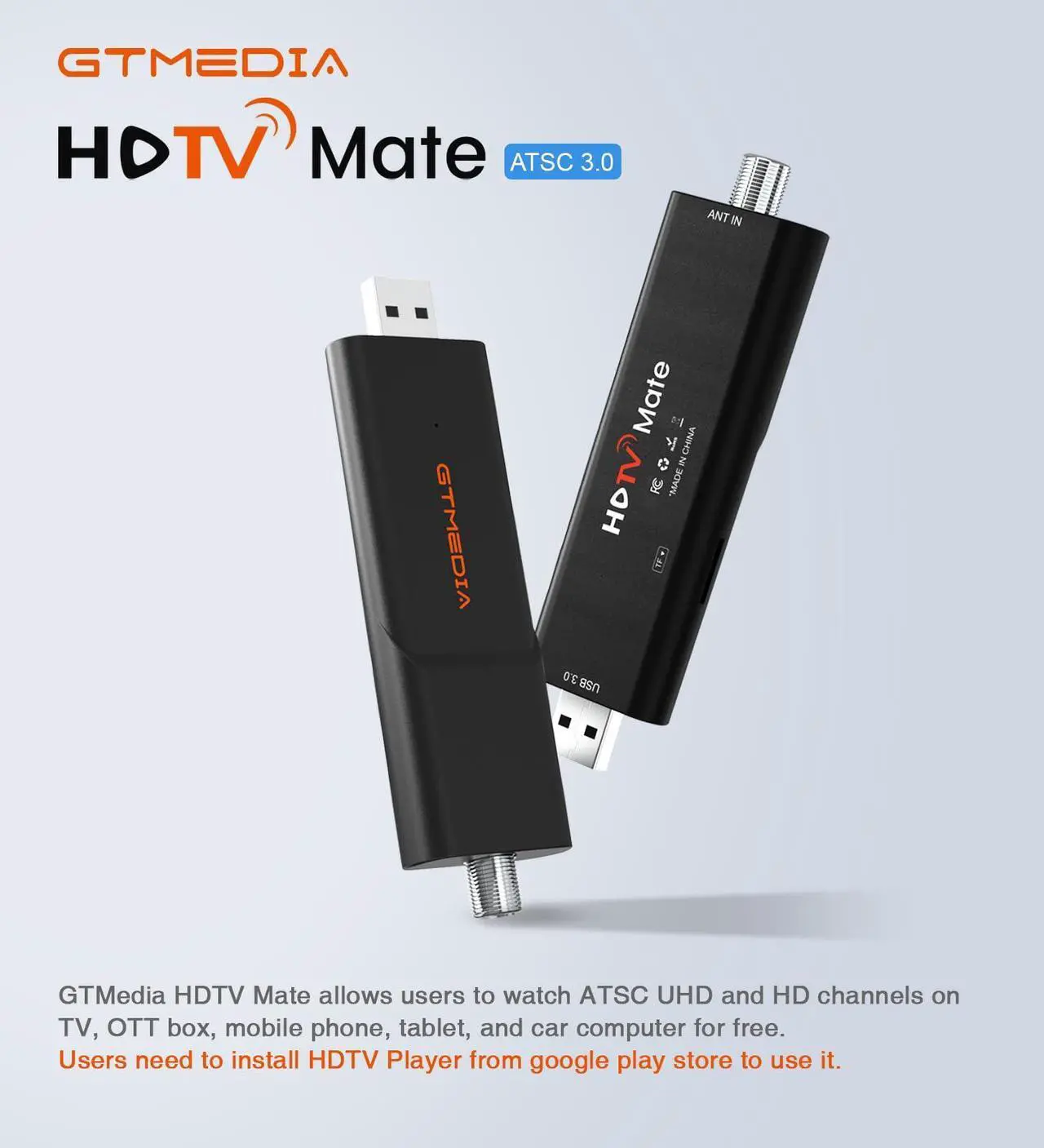 Alt view image 2 of 5 - ATSC3.0/1.0 OTA Signal Meter, USB3.0 TV Tuner Stick Digital Terrestrial Signal Tuner for TV, Phone, Tablet, Car Computer, HDTV Player with DVR Recording Support