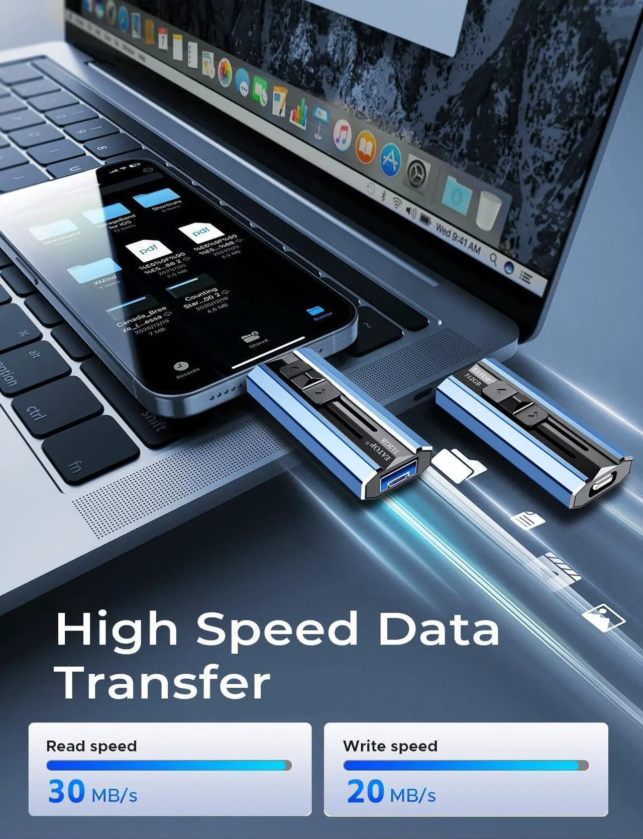 Alt view image 2 of 5 - EATOP 512GB Flash Drive Intended for iPhone iPad Android and Computers, 4 in 1 Photo Stick for Phone Memory Storage Easily Backup Photos Videos, Plug and Play, No Application Required (Navy Blue)