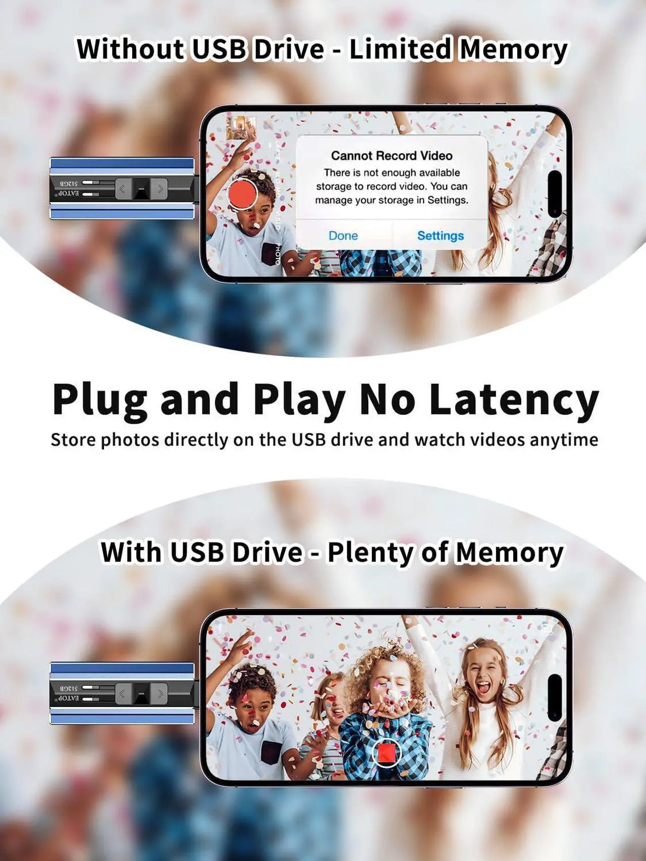 Alt view image 4 of 5 - EATOP 512GB Flash Drive Intended for iPhone iPad Android and Computers, 4 in 1 Photo Stick for Phone Memory Storage Easily Backup Photos Videos, Plug and Play, No Application Required (Navy Blue)