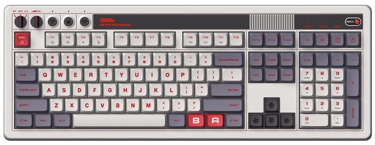 Alt view image 2 of 5 - AKNES 8BitDo Retro 108 Mechanical Keyboard, Hot Swappable Gaming Keyboard with 108 Keys&Integrated Numpad, Dual Super Buttons, Bluetooth/2.4G/USB-C Keyboard for Windows & Android - N Edition