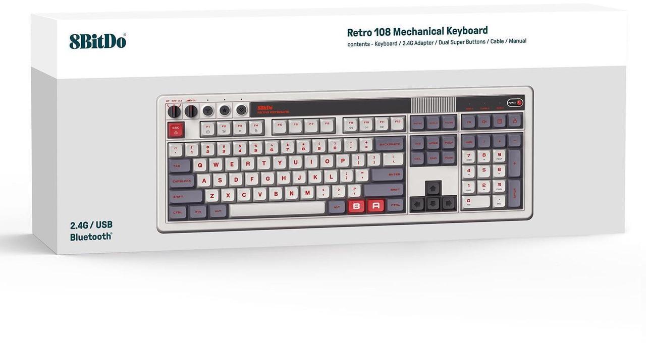 Alt view image 4 of 5 - AKNES 8BitDo Retro 108 Mechanical Keyboard, Hot Swappable Gaming Keyboard with 108 Keys&Integrated Numpad, Dual Super Buttons, Bluetooth/2.4G/USB-C Keyboard for Windows & Android - N Edition