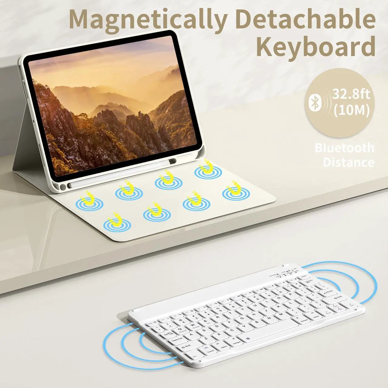 Alt view image 5 of 5 - aoub Keyboard Case for iPad (A16) 11th Gen 11 Inch 2025, iPad 10th Generation 10.9 inch 2022 with Pencil Holder, Stand Folio Detachable Wireless Bluetooth Rechargeable Keyboard, Cream White