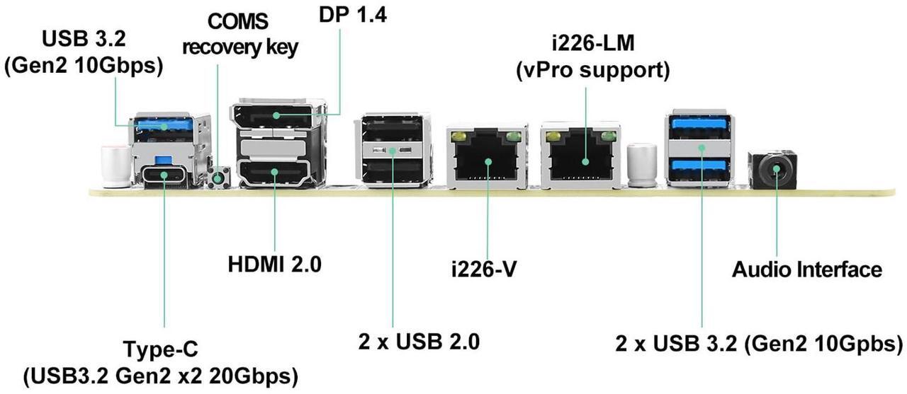 Alt view image 2 of 5 - StoneStorm Q670 8-Bay NAS Mini ITX Motherboard(LGA1700, 12th/13th/14th Gen. Desktop Processor), 2*U-DIMM DDR5 MAX 64G, 3*M.2 NVMe, 8*SATA, i226-LM 2.5G vPro, 3*USB3.2, 1*Type-C 20Gbps, Dual 4K Display