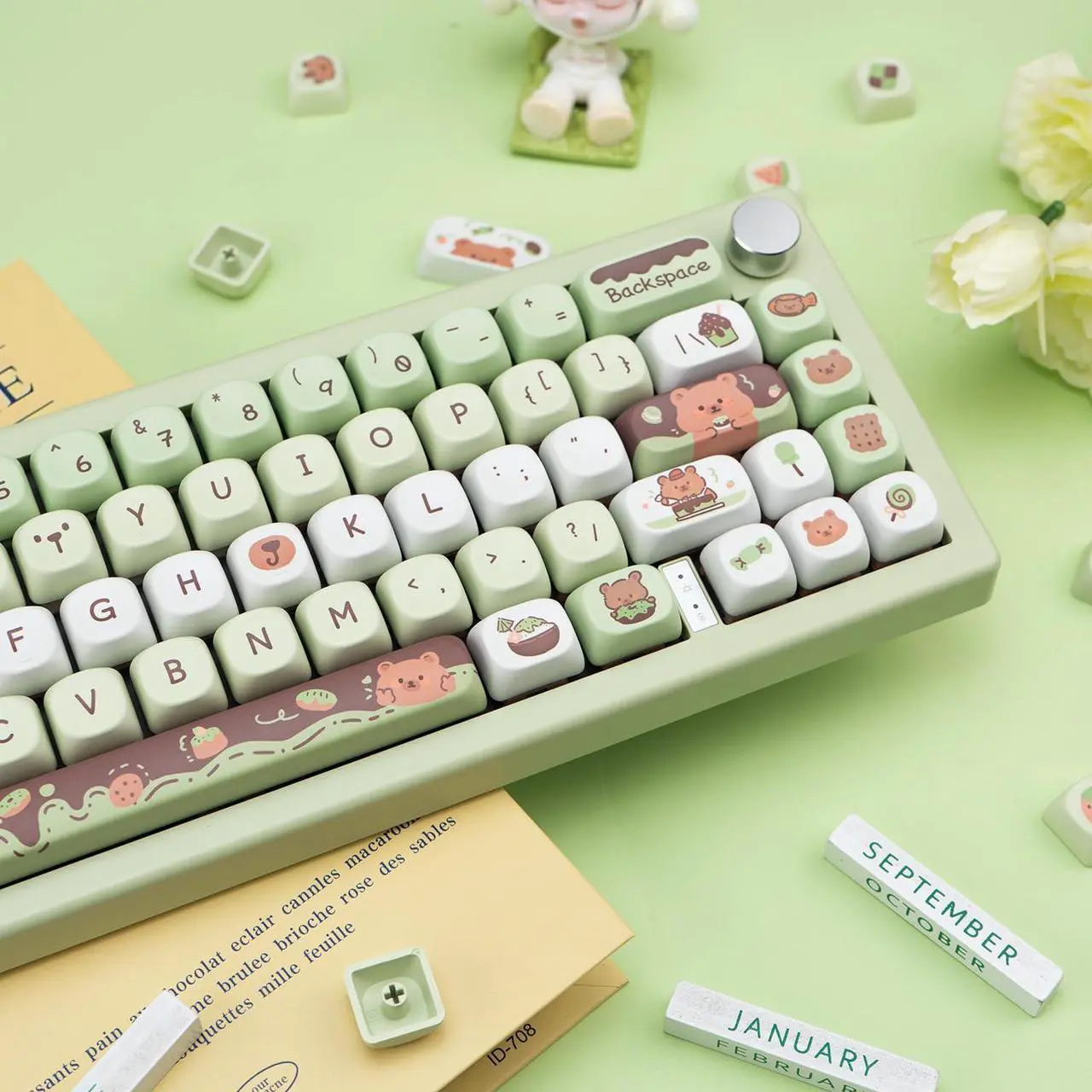 Alt view image 4 of 4 - COOMICKEY MOA Profile Keycaps, PBT Keycaps 132 Keys, Cute Cartoon Keycap Custom Keyboard Keycap Full Set, Green Keycap Set for 60% 65% 75% 80% 100% Mechanical Keyboard
