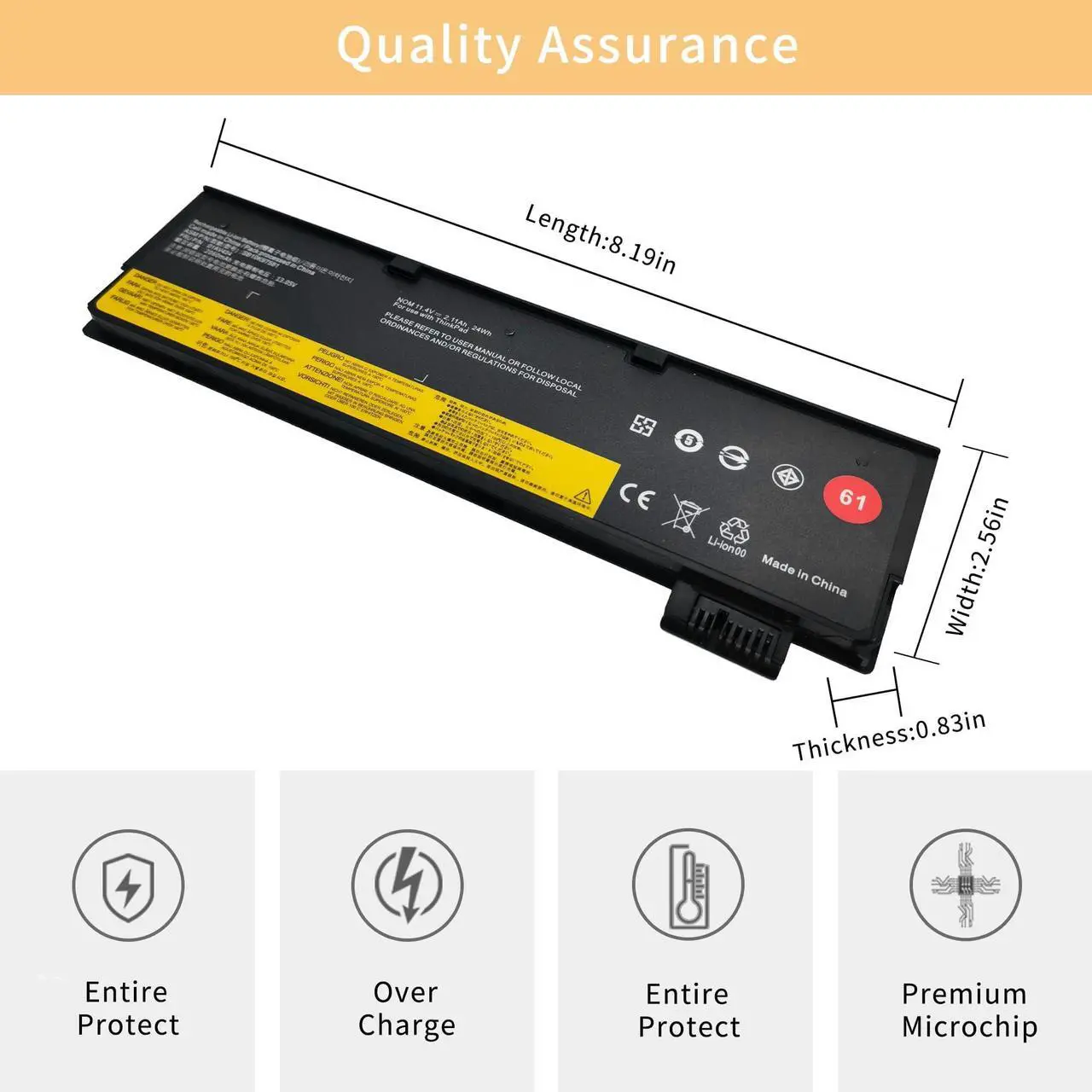 Alt view image 4 of 5 - NBULBL 01AV424 61 SB10K97581 Laptop Battery Replacement for Lenovo ThinkPad A475 T470 T570 T480 T580 P51S P52S TP25 Battery 4X50M08810 01AV422 01AV452 SB10K97579 SB10K97580