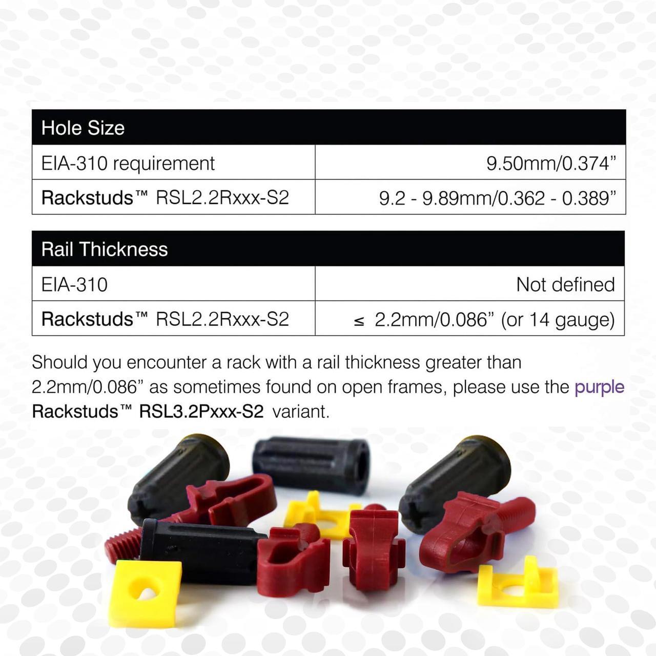 Alt view image 3 of 5 - Rackstuds R100 II - Server Rack Screws for Server Rack Rails 19" Square Punched Vertical Rails, Perfect Cage Nut Replacement, Rack Nuts, Rack Studs Rack Mount Screws - Red 100-Pack 2.22mm/0.086