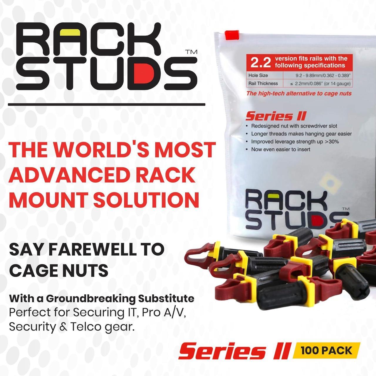 Alt view image 2 of 5 - Rackstuds R100 II - Server Rack Screws for Server Rack Rails 19" Square Punched Vertical Rails, Perfect Cage Nut Replacement, Rack Nuts, Rack Studs Rack Mount Screws - Red 100-Pack 2.22mm/0.086