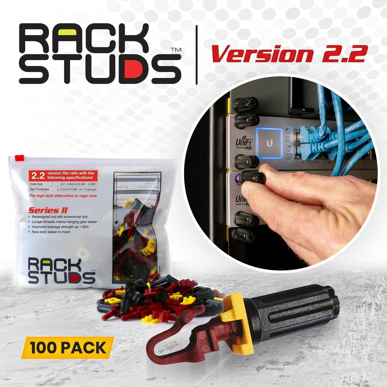 Alt view image 5 of 5 - Rackstuds R100 II - Server Rack Screws for Server Rack Rails 19" Square Punched Vertical Rails, Perfect Cage Nut Replacement, Rack Nuts, Rack Studs Rack Mount Screws - Red 100-Pack 2.22mm/0.086