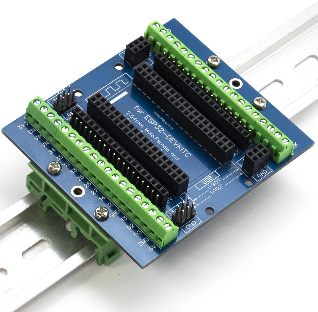 Main image of whiteeeen for ESP32 Breakout Board with Din Rail Mount 3.81mm / 0.15" Terminal GPIO Expansion Board 3 Types Outputs for ESP32 Module ESP-WROOM-32 ESP32-DevKitC Block PCB