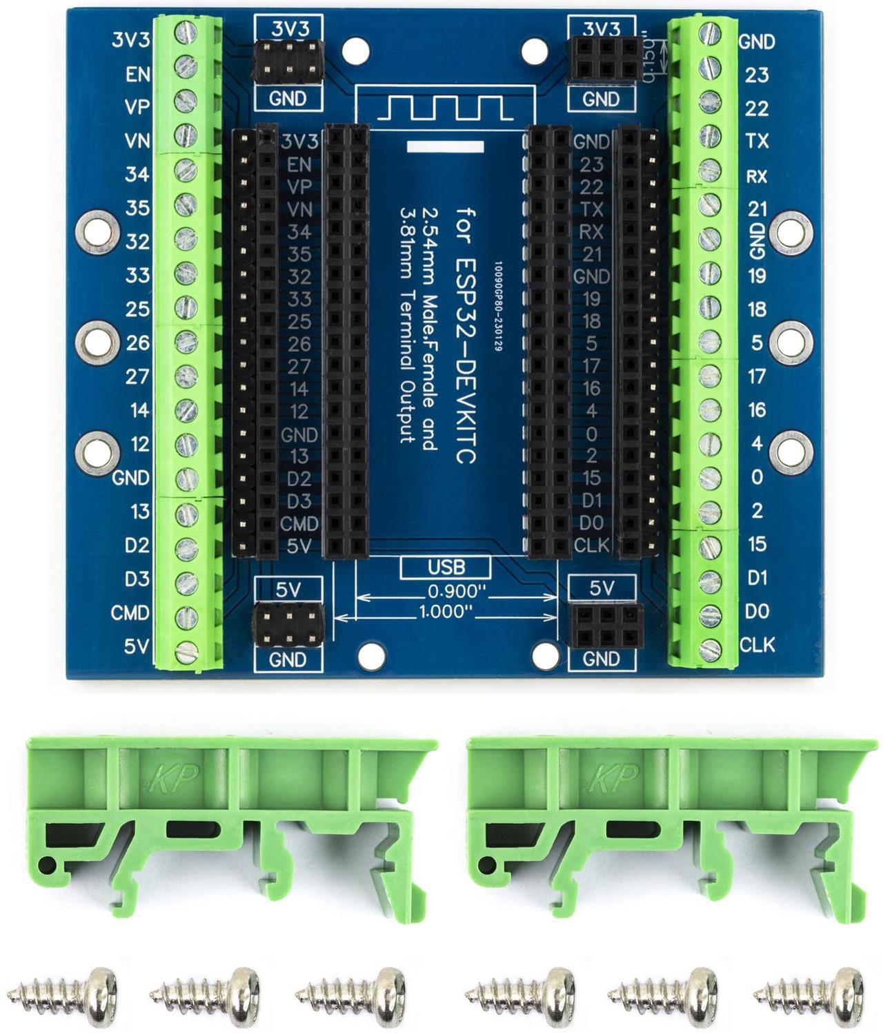 Alt view image 4 of 5 - whiteeeen for ESP32 Breakout Board with Din Rail Mount 3.81mm / 0.15" Terminal GPIO Expansion Board 3 Types Outputs for ESP32 Module ESP-WROOM-32 ESP32-DevKitC Block PCB