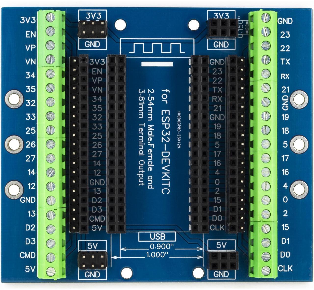 Alt view image 2 of 5 - whiteeeen for ESP32 Breakout Board with Din Rail Mount 3.81mm / 0.15" Terminal GPIO Expansion Board 3 Types Outputs for ESP32 Module ESP-WROOM-32 ESP32-DevKitC Block PCB