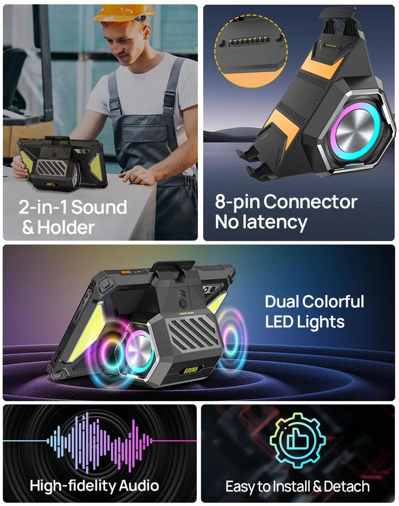 Alt view image 2 of 5 - Ulefone Armor Pad 3 Pro & Sound KIT, Rugged Tablet 4G, 33280mAh(66W), 10.36" 2K Display, IP68/69K, 50MP + 32MP, Dual 1100LM LED Lights, 16GB + 256GB Android 13, uSmart Expansion Connector, HDMI Port