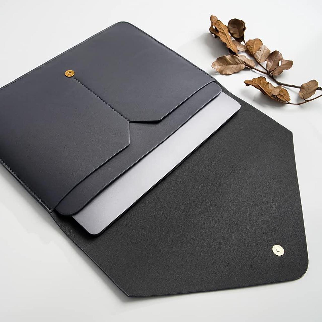Alt view image 3 of 5 - Benfan PU Leather Laptop Sleeve 13 Inch Compatible for 2024 13inch MacBook Air M3,13 MacBook Pro M2, Surface Pro 3 4 5 6 7, Dell XPS 13 with Small Pouch, Mouse Pad and Cord Organizer Color Dark Grey