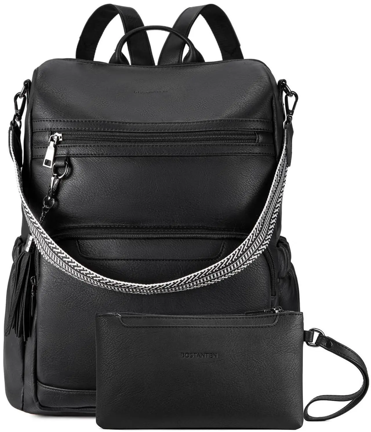 Main image of BOSTANTEN Leather Laptop Backpack for Women Designer Travel Backpack with Laptop Compartment Ladies Computer Shoulder Bags Black