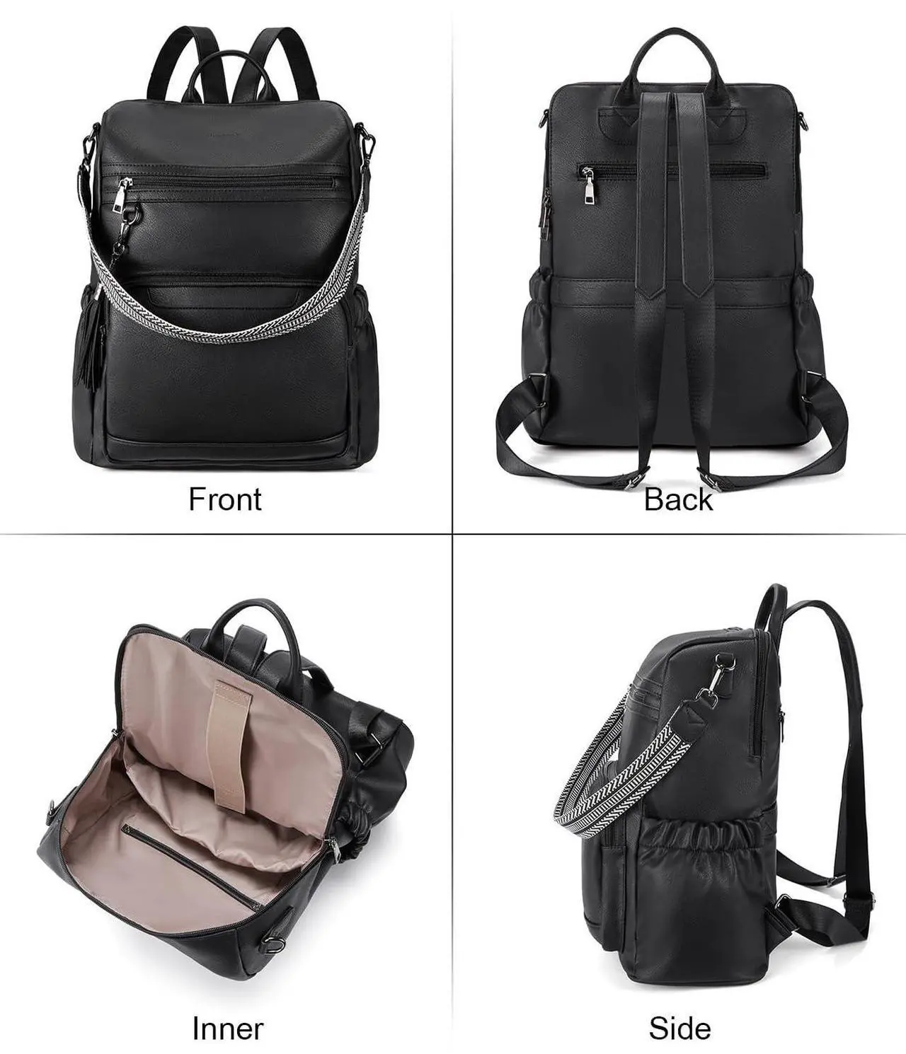 Alt view image 5 of 5 - BOSTANTEN Leather Laptop Backpack for Women Designer Travel Backpack with Laptop Compartment Ladies Computer Shoulder Bags Black